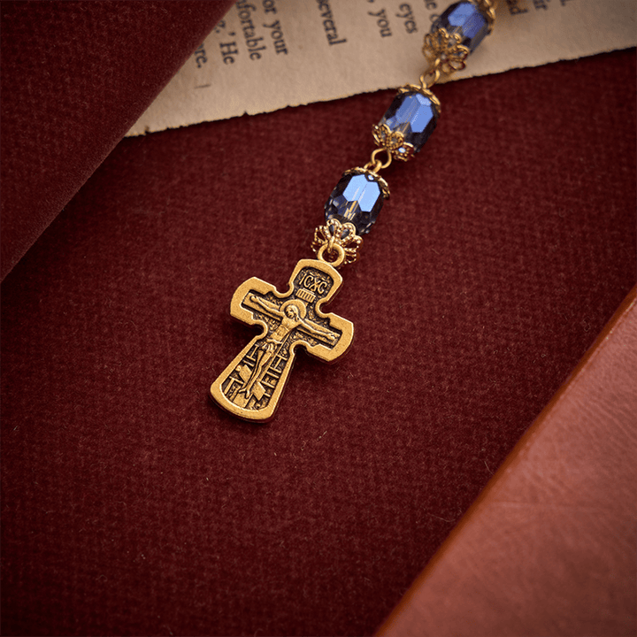 Christianartworkshop Midnight Blue Faceted Cylinder Pocket Rosary With Our Lady Medal & Crucifix - image 8