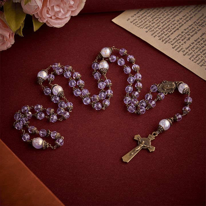 Christianartworkshop Lavender Brigittine Six-Decade Rosary With St.Benedict Crucifix: Emblem of Timeless Benedictine Blessing - image 2