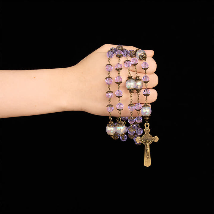Christianartworkshop Lavender Brigittine Six-Decade Rosary With St.Benedict Crucifix: Emblem of Timeless Benedictine Blessing - image 1