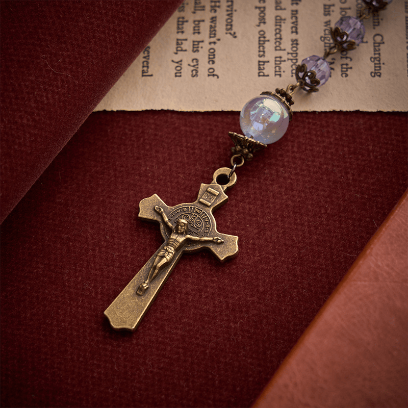 Christianartworkshop Lavender Brigittine Six-Decade Rosary With St.Benedict Crucifix: Emblem of Timeless Benedictine Blessing - image 8