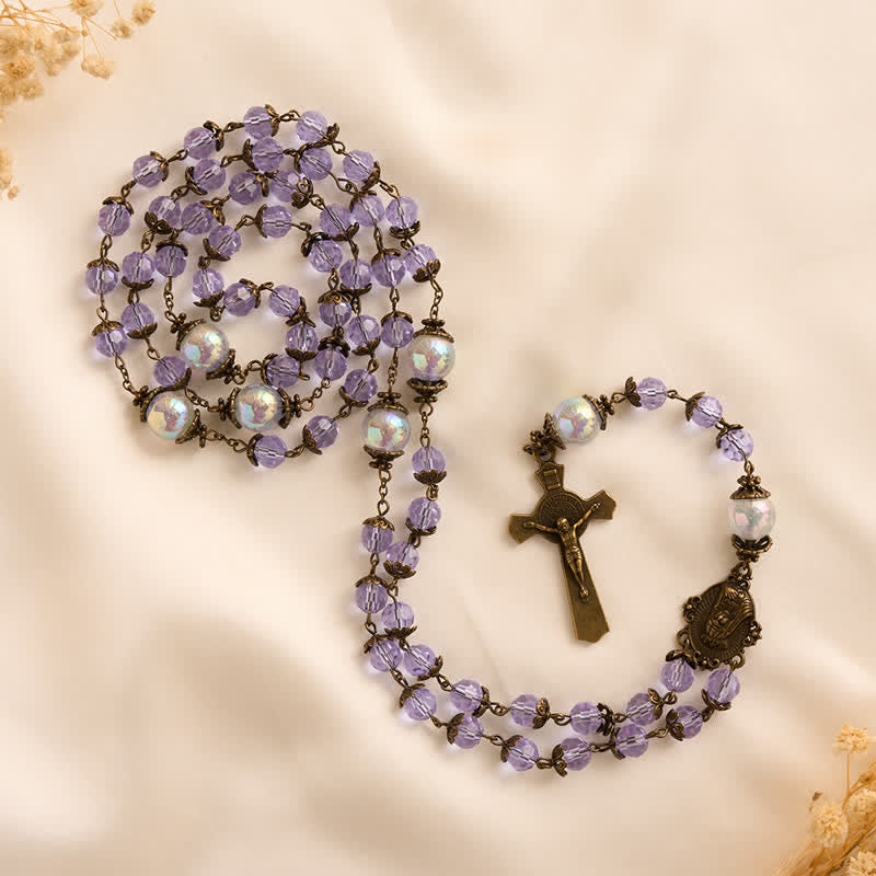 Christianartworkshop Lavender Brigittine Six-Decade Rosary With St.Benedict Crucifix: Emblem of Timeless Benedictine Blessing - image 5