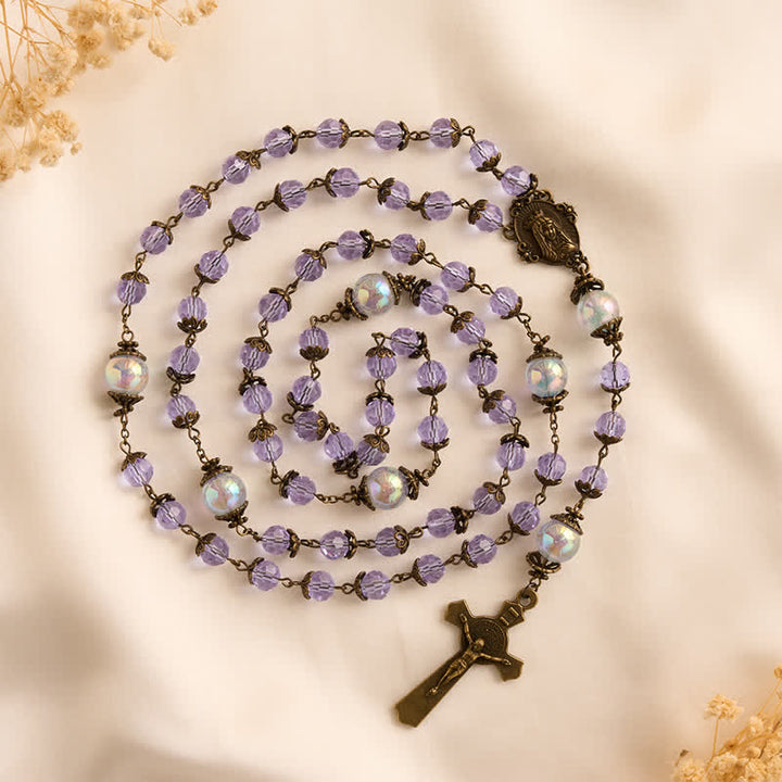 Christianartworkshop Lavender Brigittine Six-Decade Rosary With St.Benedict Crucifix: Emblem of Timeless Benedictine Blessing - image 4