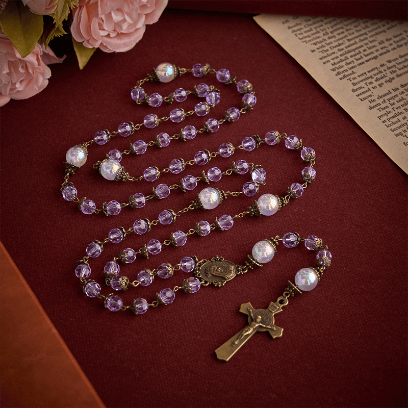 Christianartworkshop Lavender Brigittine Six-Decade Rosary With St.Benedict Crucifix: Emblem of Timeless Benedictine Blessing - image 3