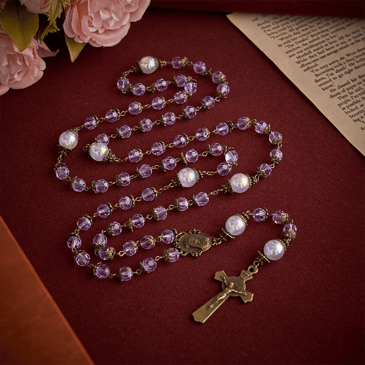 Christianartworkshop Lavender Brigittine Six-Decade Rosary With St.Benedict Crucifix: Emblem of Timeless Benedictine Blessing - image 3