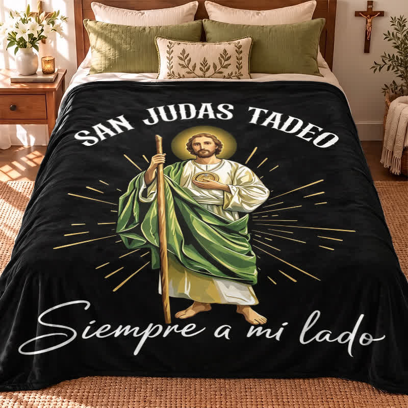 Christianartworkshop Radiant San Judas Tadeo Polyester Blanket: Token of Hopeful Intercession - image 0