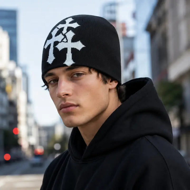 Christianartworkshop Triple Cross Jacquard Knit Beanie: Emblem of Timeless Heavenly Grace - image 1