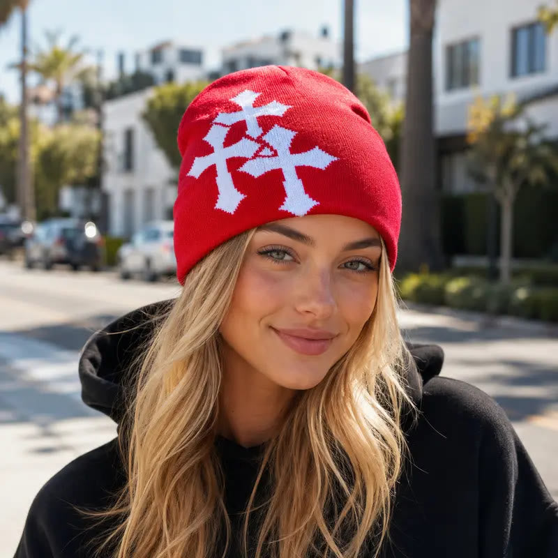 Christianartworkshop Triple Cross Jacquard Knit Beanie: Emblem of Timeless Heavenly Grace - image 2