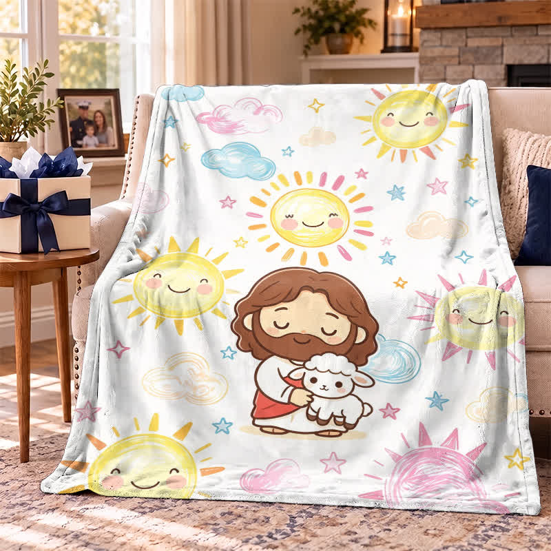 Christianartworkshop Cute Good Shepherd Jesus Polyester Blanket - image 4