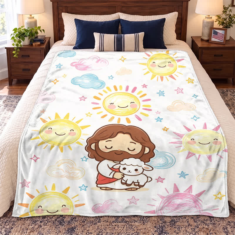 Christianartworkshop Cute Good Shepherd Jesus Polyester Blanket - image 2