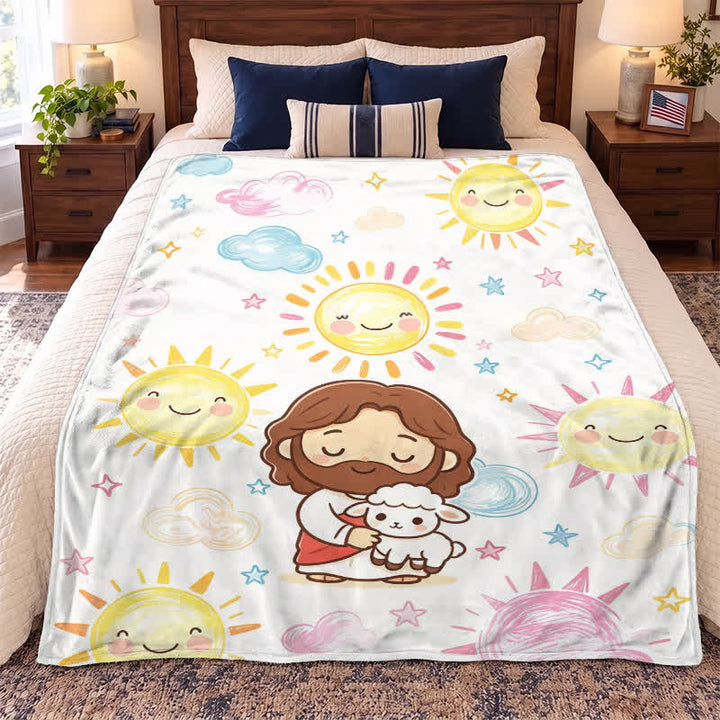 Christianartworkshop Cute Good Shepherd Jesus Polyester Blanket - image 2