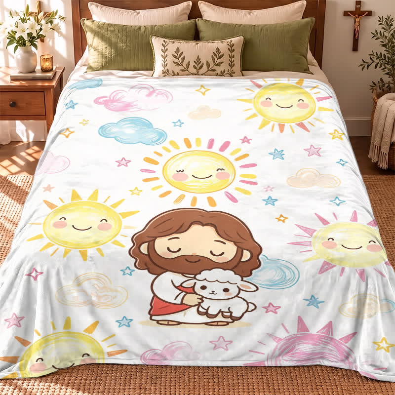 Christianartworkshop Cute Good Shepherd Jesus Polyester Blanket - image 0
