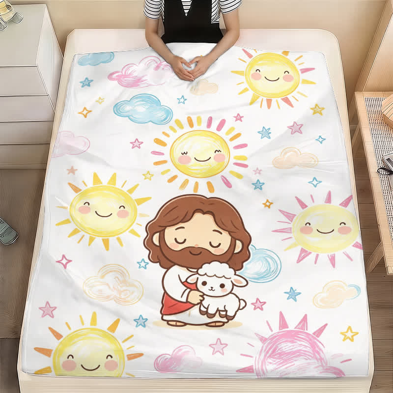 Christianartworkshop Cute Good Shepherd Jesus Polyester Blanket - image 1