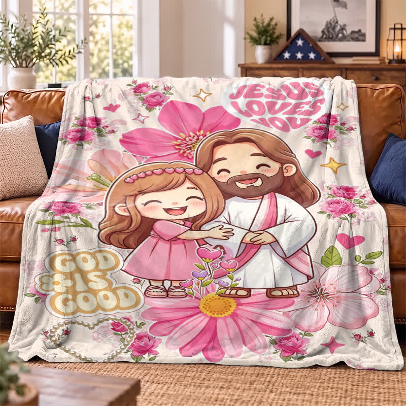 Christianartworkshop Floral Cartoon Jesus Hug Polyester Blanket - image 3