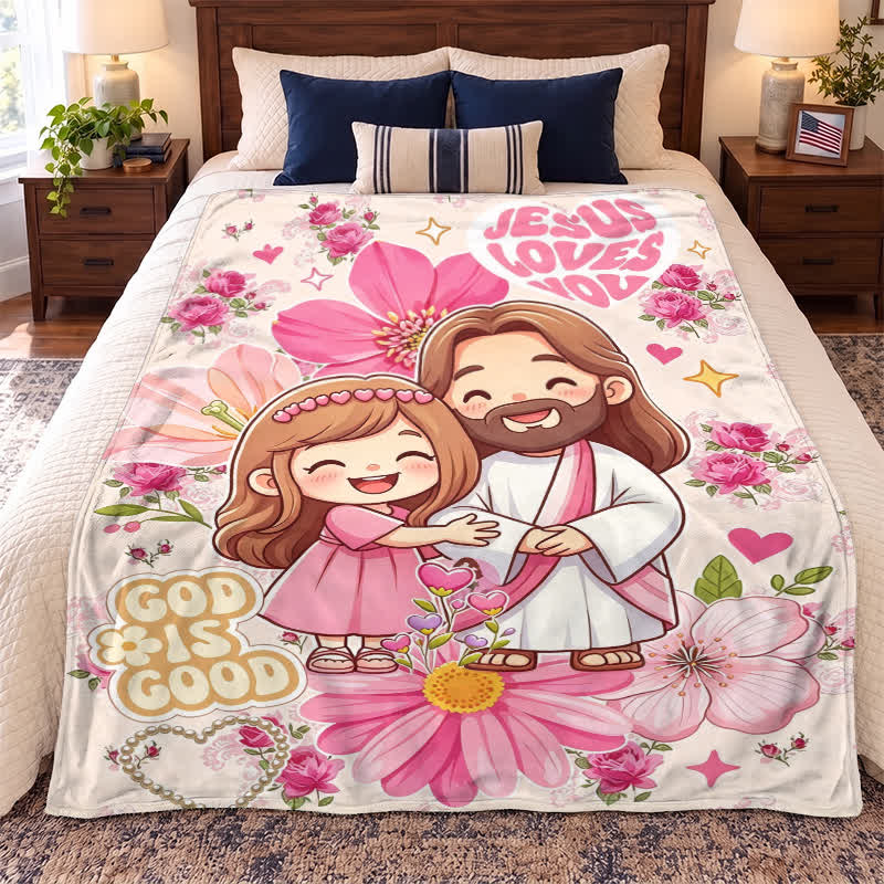 Christianartworkshop Floral Cartoon Jesus Hug Polyester Blanket - image 2