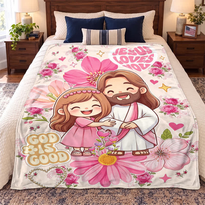 Christianartworkshop Floral Cartoon Jesus Hug Polyester Blanket - image 2
