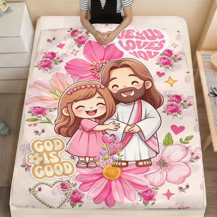 Christianartworkshop Floral Cartoon Jesus Hug Polyester Blanket - image 1