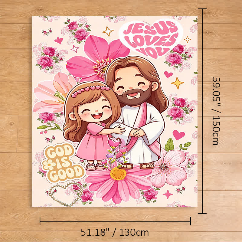 Christianartworkshop Floral Cartoon Jesus Hug Polyester Blanket - 51.18''*59.06''/130*150cm - image 8