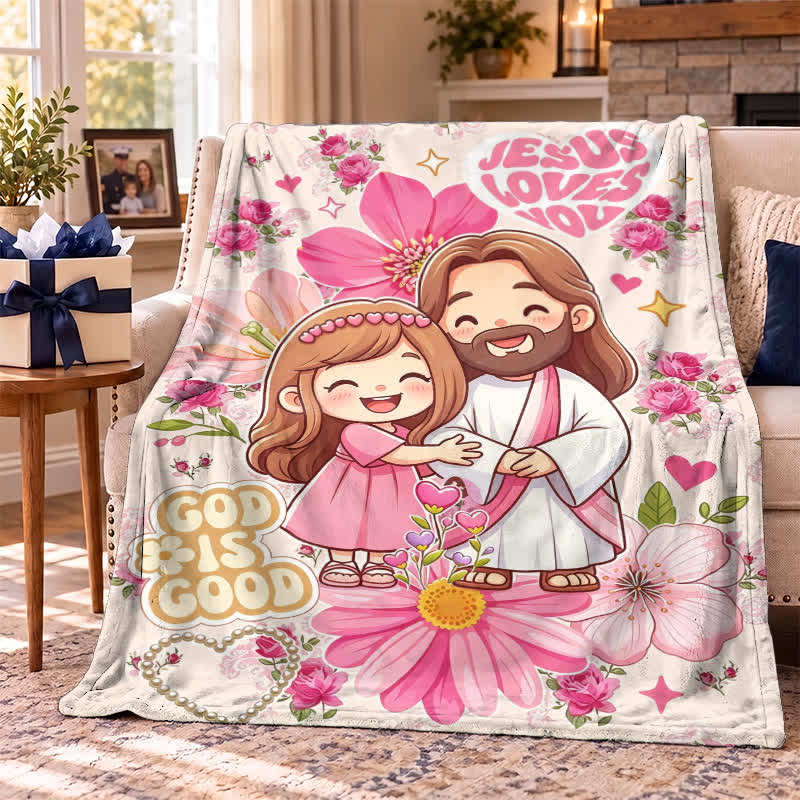 Christianartworkshop Floral Cartoon Jesus Hug Polyester Blanket - image 4