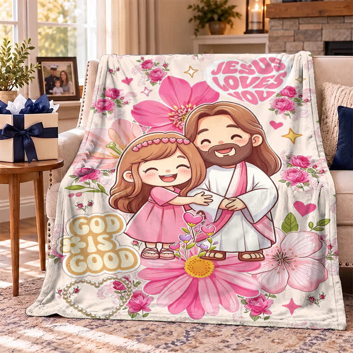 Christianartworkshop Floral Cartoon Jesus Hug Polyester Blanket - image 4