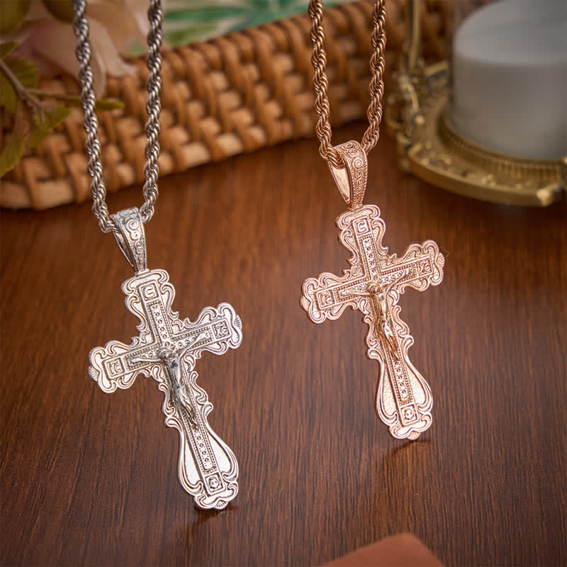Christianartworkshop Antique Pattern Copper Crucifix Pendant Necklace: Vessel of Warm Heavenly Solace - image 1