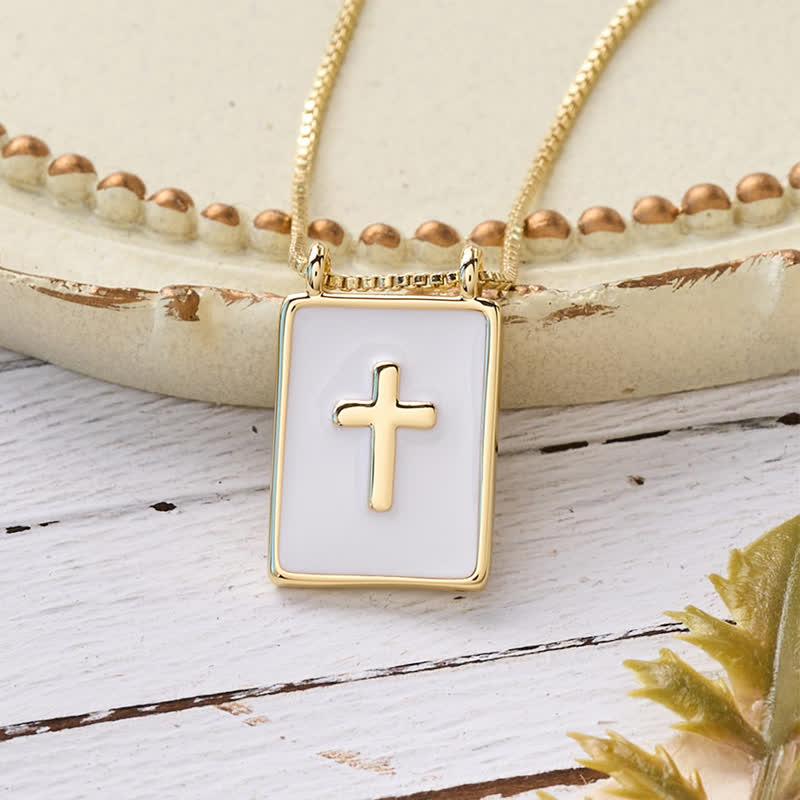 Christianartworkshop Copper & Enamel Square Medal Necklace With Our Lady & Cross - Cross - image 6