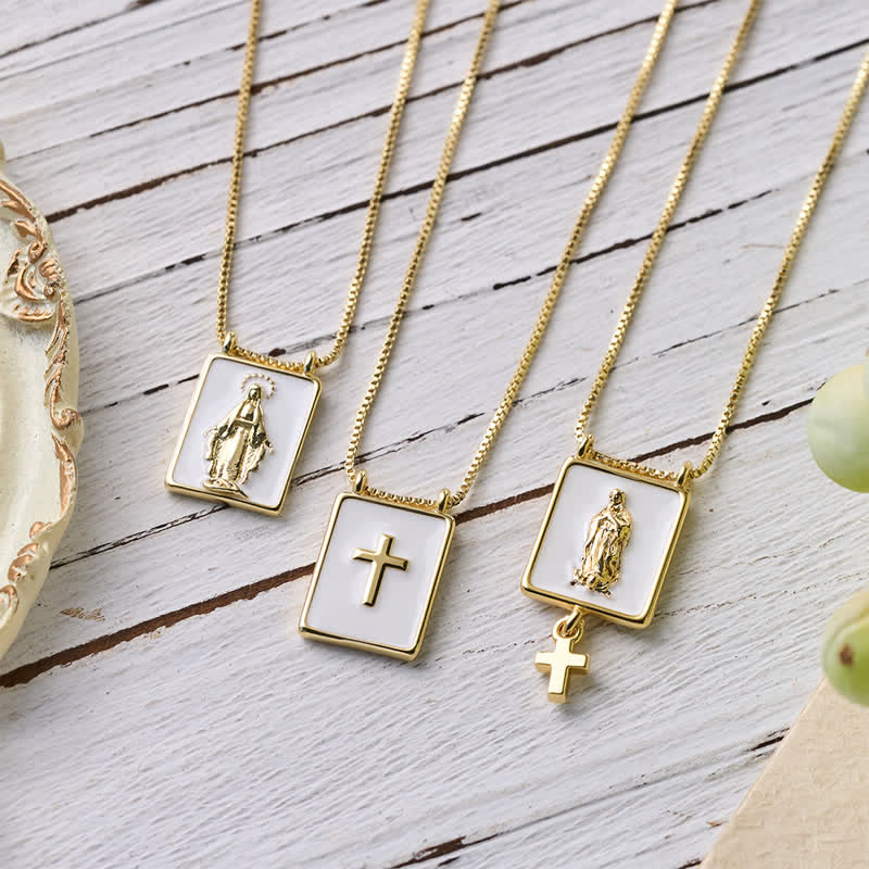 Christianartworkshop Copper & Enamel Square Medal Necklace With Our Lady & Cross - image 2