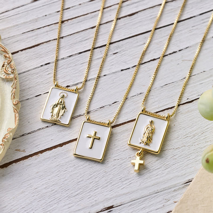 Christianartworkshop Copper & Enamel Square Medal Necklace With Our Lady & Cross - image 2
