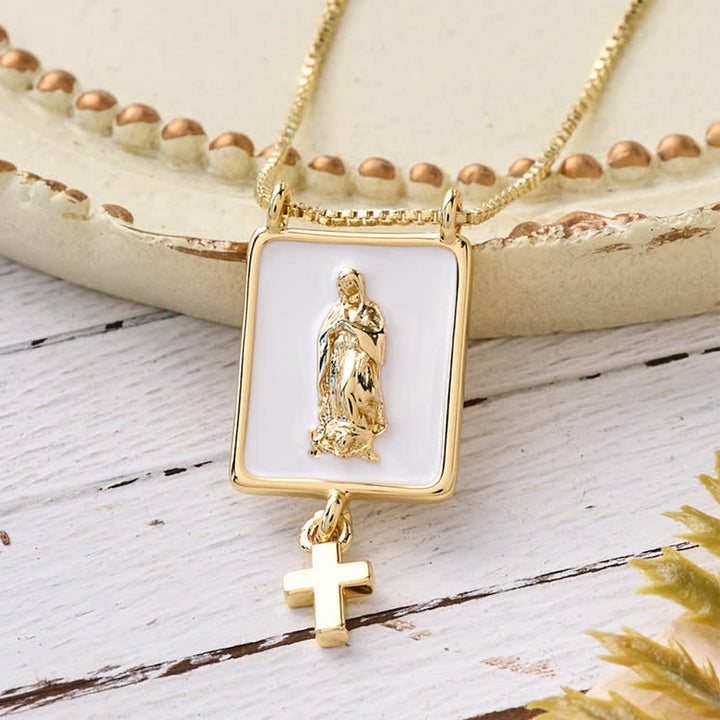 Christianartworkshop Copper & Enamel Square Medal Necklace With Our Lady & Cross - Our Lady & Cross - image 0