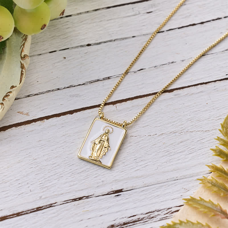 Christianartworkshop Copper & Enamel Square Medal Necklace With Our Lady & Cross - image 5