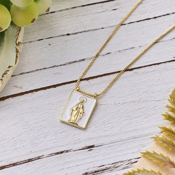 Christianartworkshop Copper & Enamel Square Medal Necklace With Our Lady & Cross - image 5