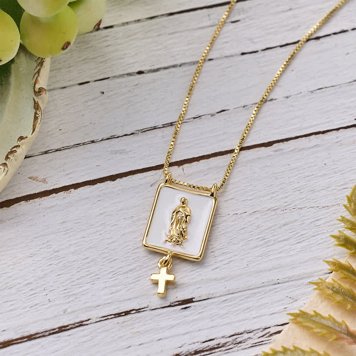 Christianartworkshop Copper & Enamel Square Medal Necklace With Our Lady & Cross - image 3