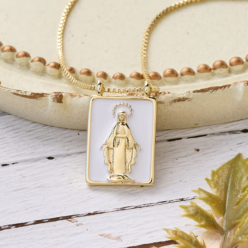 Christianartworkshop Copper & Enamel Square Medal Necklace With Our Lady & Cross - Our Lady - image 4