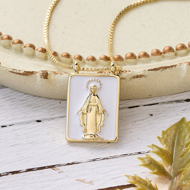 Christianartworkshop Copper & Enamel Square Medal Necklace With Our Lady & Cross - Our Lady - image 4