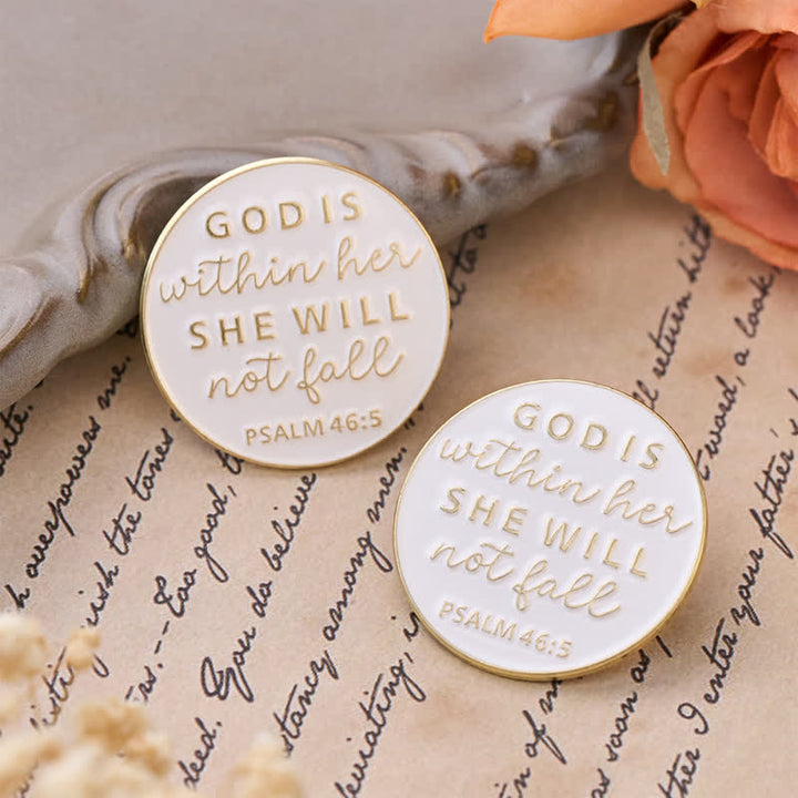 Christianartworkshop Gold Lettering Scripture Zinc Alloy Brooch: Token of Abiding Divine Companionship - Psalm 46:5 - image 0