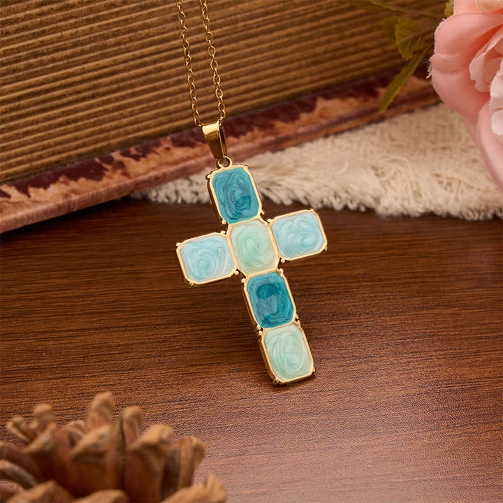 Christianartworkshop Whirl Texture Drip Oil Framed Cross Necklace: Emblem of Calm Celestial Care - Square Cross - image 2