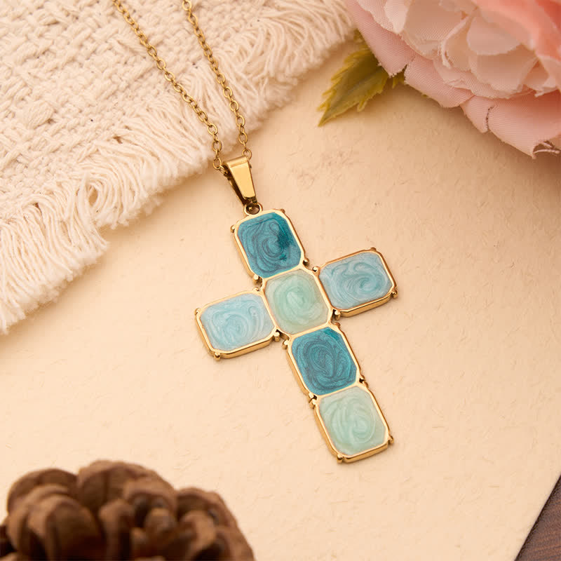 Christianartworkshop Whirl Texture Drip Oil Framed Cross Necklace: Emblem of Calm Celestial Care - image 3