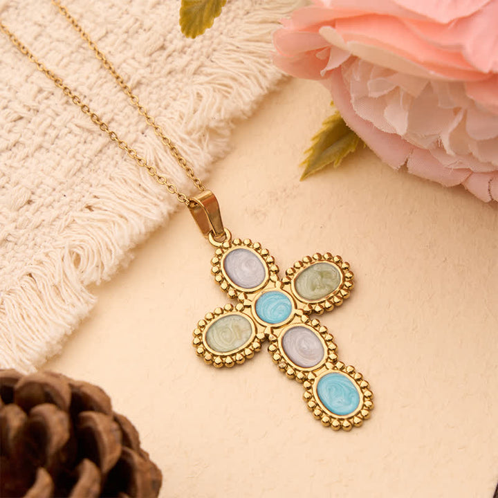 Christianartworkshop Whirl Texture Drip Oil Framed Cross Necklace: Emblem of Calm Celestial Care - image 5