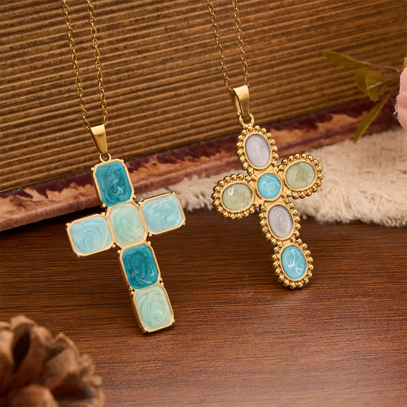 Christianartworkshop Whirl Texture Drip Oil Framed Cross Necklace: Emblem of Calm Celestial Care - image 0