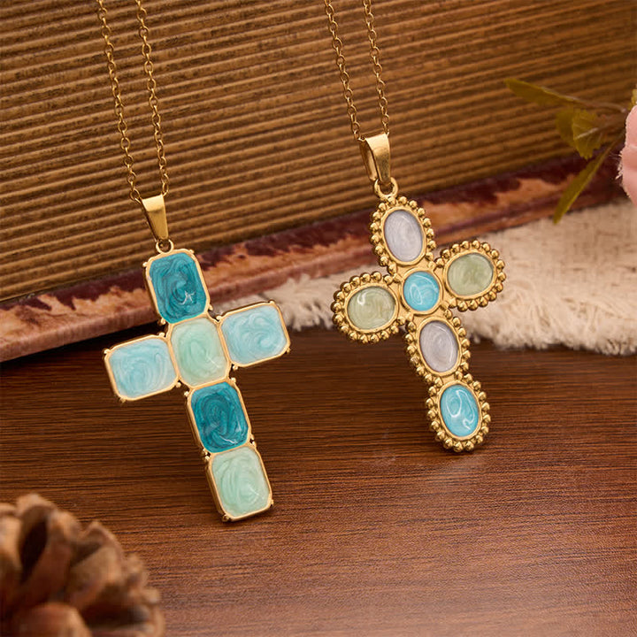 Christianartworkshop Whirl Texture Drip Oil Framed Cross Necklace: Emblem of Calm Celestial Care - image 0