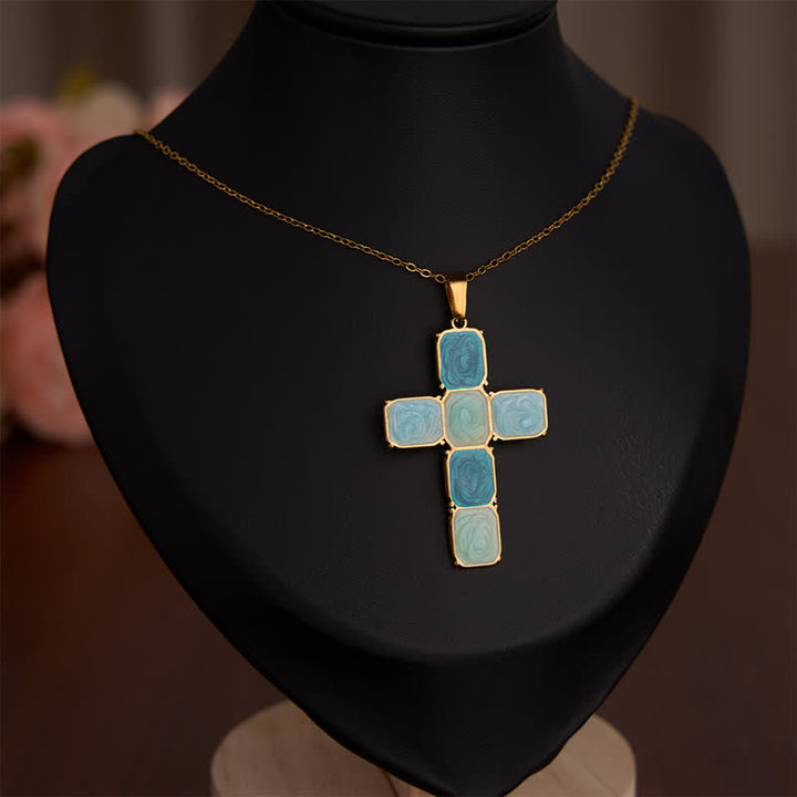 Christianartworkshop Whirl Texture Drip Oil Framed Cross Necklace: Emblem of Calm Celestial Care - image 1