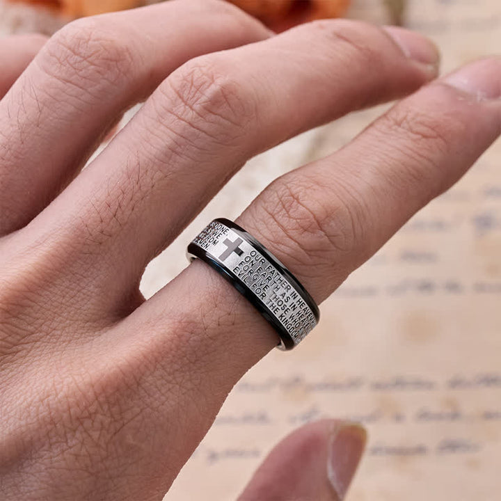 FREE Today: Deep Engraved Cross Lord’s Prayer Stainless Steel Wide Band Ring: Emblem of Abiding Heavenly Faith - image 6