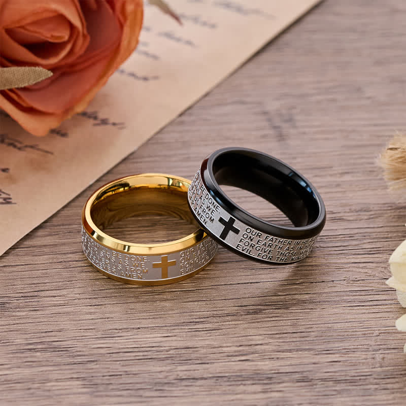 FREE Today: Deep Engraved Cross Lord’s Prayer Stainless Steel Wide Band Ring: Emblem of Abiding Heavenly Faith - image 2