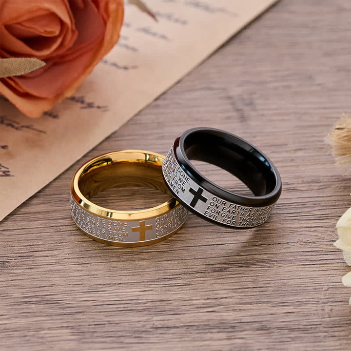 FREE Today: Deep Engraved Cross Lord’s Prayer Stainless Steel Wide Band Ring: Emblem of Abiding Heavenly Faith - image 2