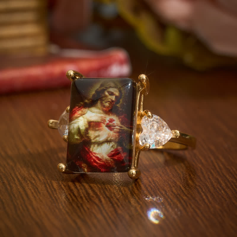 Christianartworkshop Radiant Sacred Heart Jesus Copper Ring: Sign of Warm Heavenly Shelter - Golden - US 10 - image 2