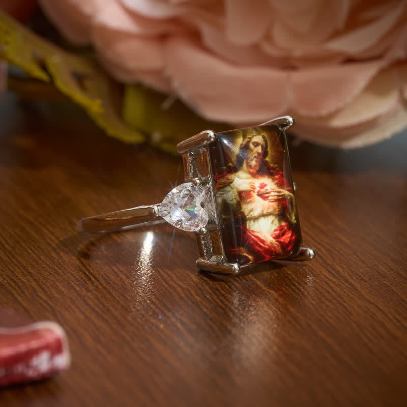 Christianartworkshop Radiant Sacred Heart Jesus Copper Ring: Sign of Warm Heavenly Shelter - image 5