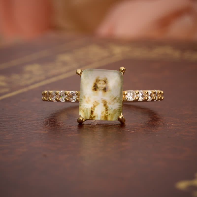 Christianartworkshop Luminous Crackle Crystal Jesus Copper Ring: Beacon of Heavenly Light - US 10 - image 0