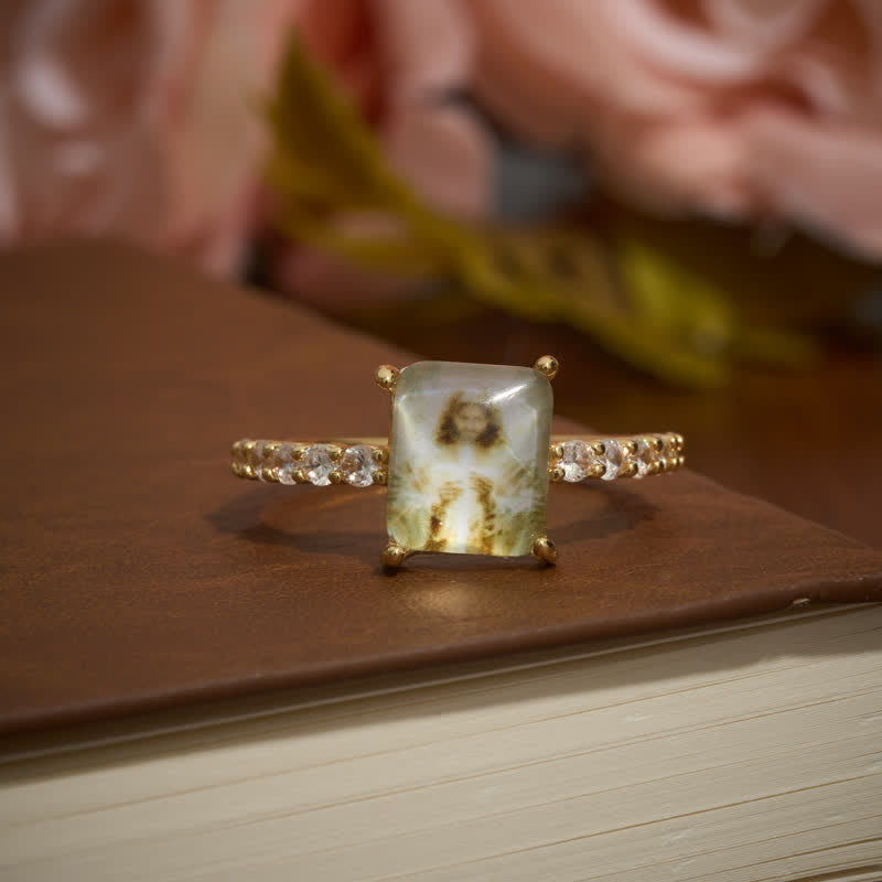 Christianartworkshop Luminous Crackle Crystal Jesus Copper Ring: Beacon of Heavenly Light - image 1
