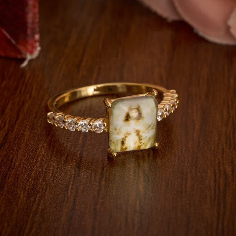 Christianartworkshop Luminous Crackle Crystal Jesus Copper Ring: Beacon of Heavenly Light - image 2