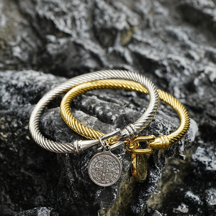 St. Benedict Twisted Cable Bangle Bracelet