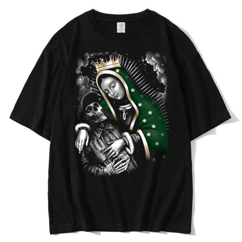 Christianartworkshop Classic Style Virgin Mary Theme Short Sleeve Washed T-shirt